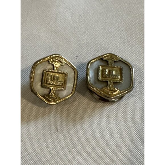 Vintage B&W Co Pat 1923 Mother Of Pearl Silver Tone Snap Art Deco Cufflinks E6 - Picture 2 of 5